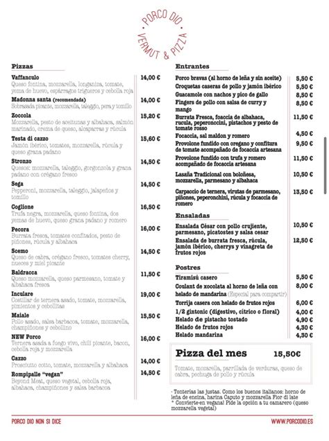 Porco Dio Menu Delivery【Menu & Prices】Lleida 